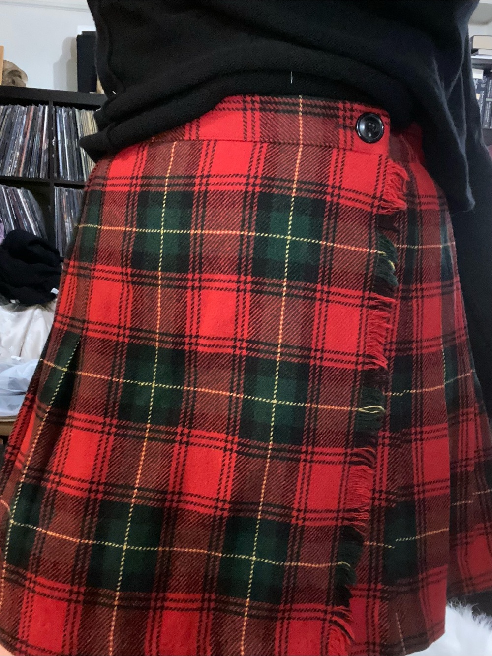 Norton McNaughton Red Plaid Wrap Mini Skirt with Green and Black Accents